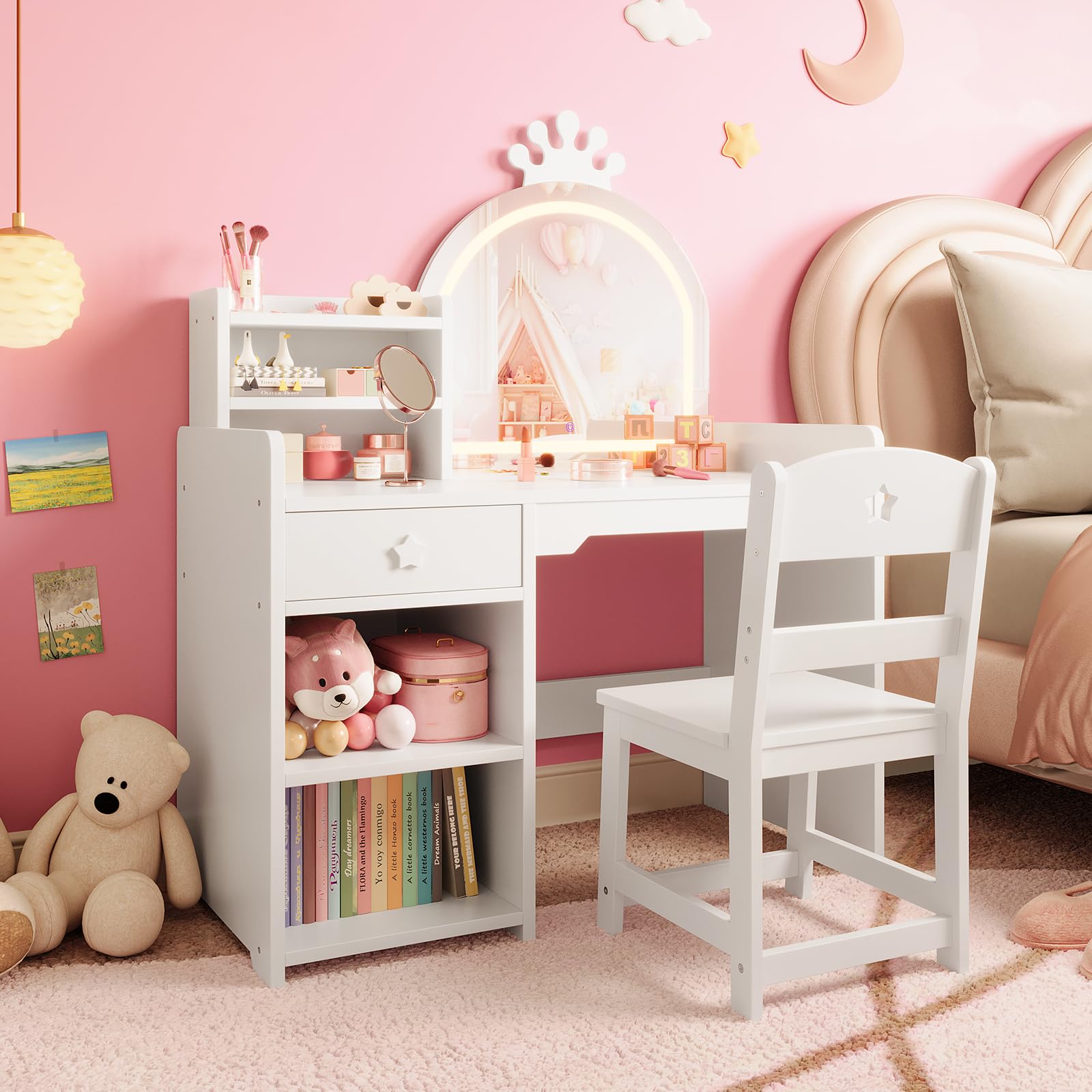 Dressing Table Vanity With Lighted Mirror - Ensemble coiffeuse et chaise pour enfants