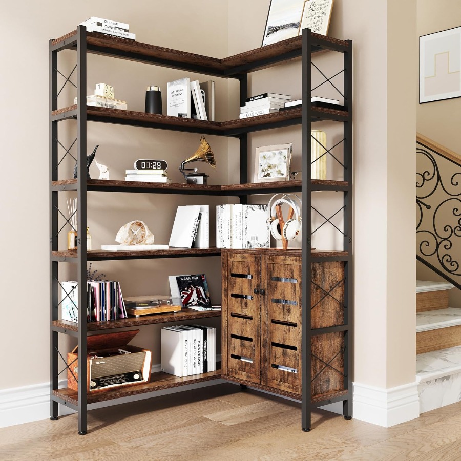 Storage - Bibliothèque d'angle à 6 étagères pour