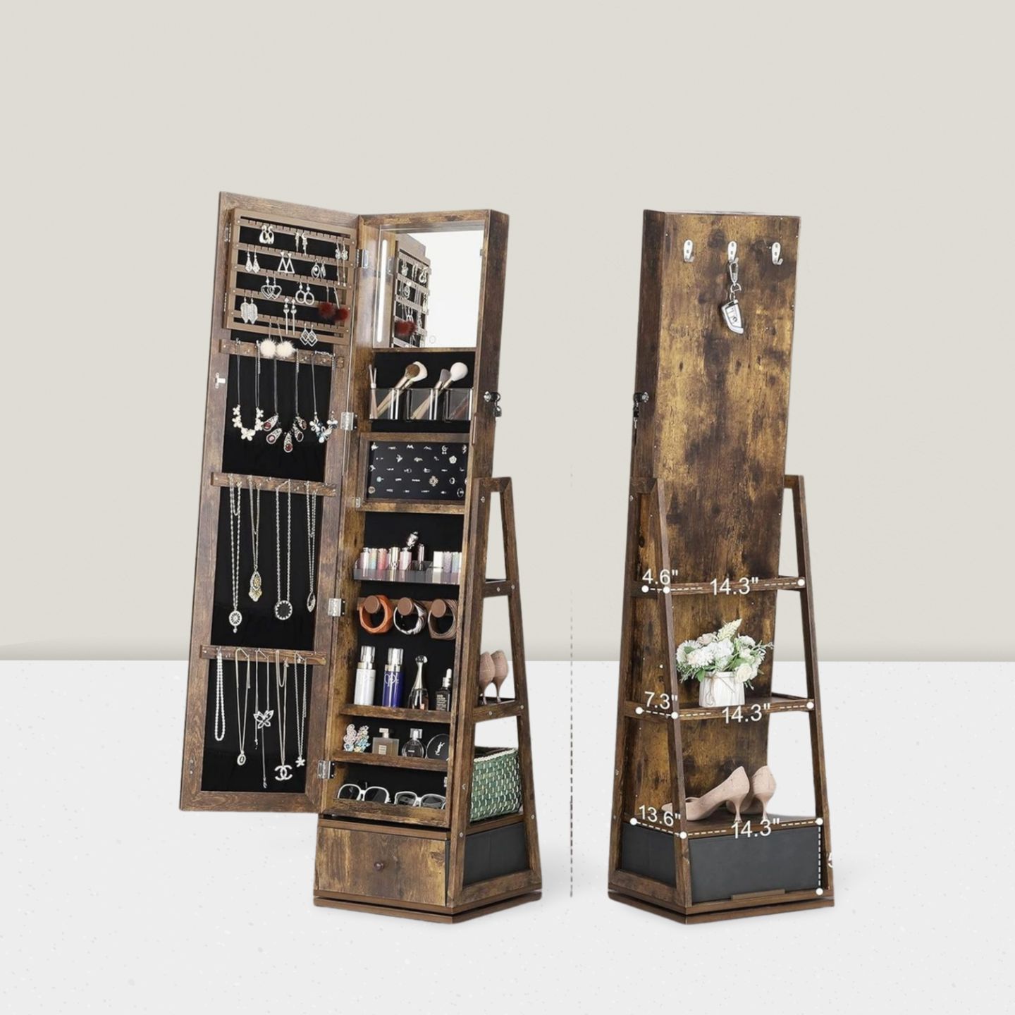 Full Length Mirror Jewelry Armoire - Miroir pleine longueur pour vestiaire, miroir