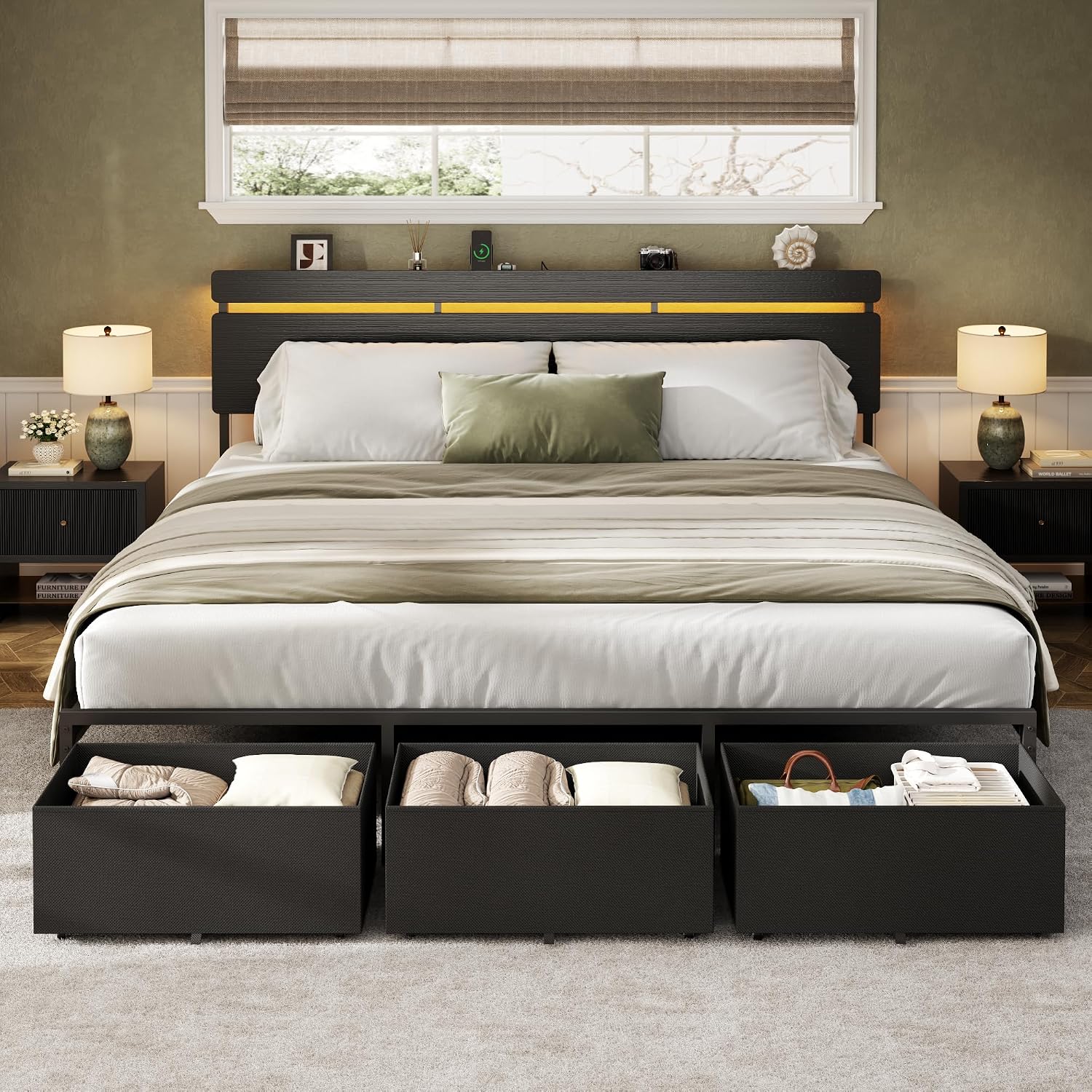 King Size Bed Frame With Storage Drawers - Cadre de lit King Size Forestell