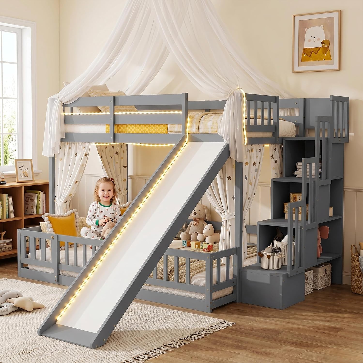 Bunk Bed With Stairs And Slide - Lit superposé double avec glissière et