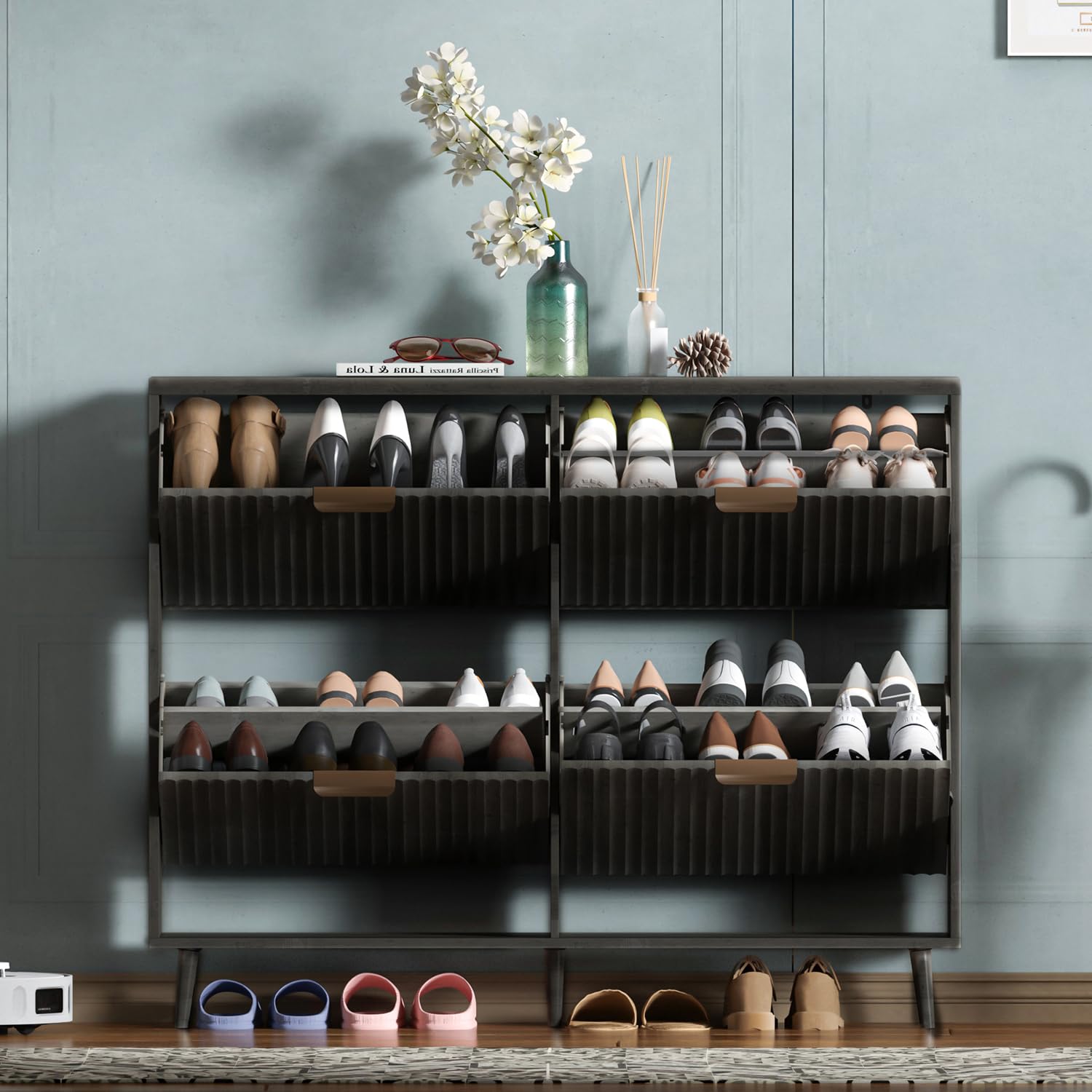 Meuble de rangement pour chaus - Shoe Rack Cabinet Narrow Entryway avis et prix