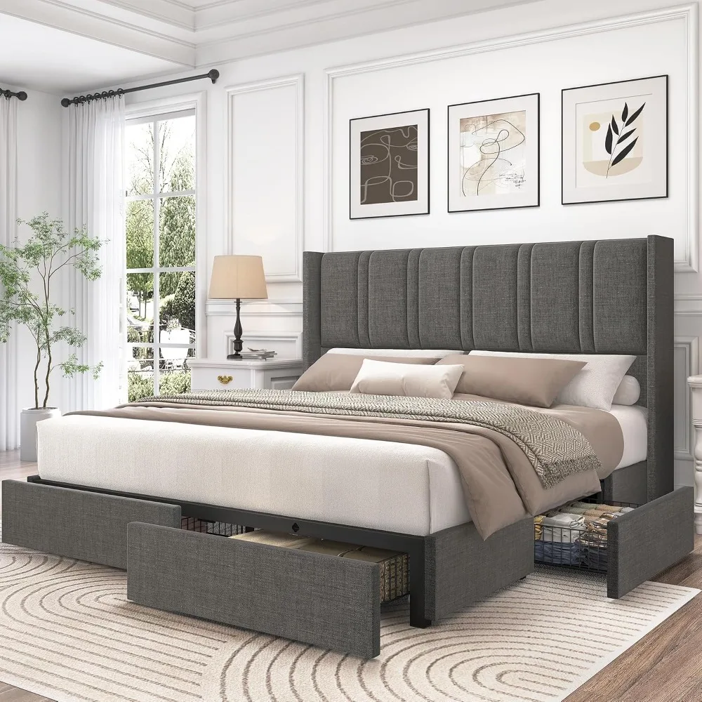 Cadre de lit plateforme rembou - King Size Bed Frame With Storage Drawers avis et prix