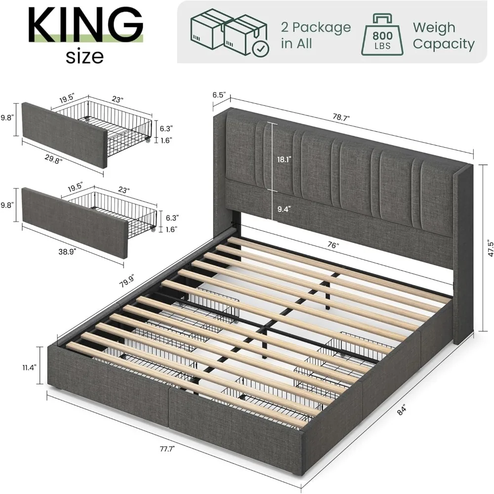 Cadre de lit plateforme rembou - King Size Bed Frame With Storage Drawers avis et prix