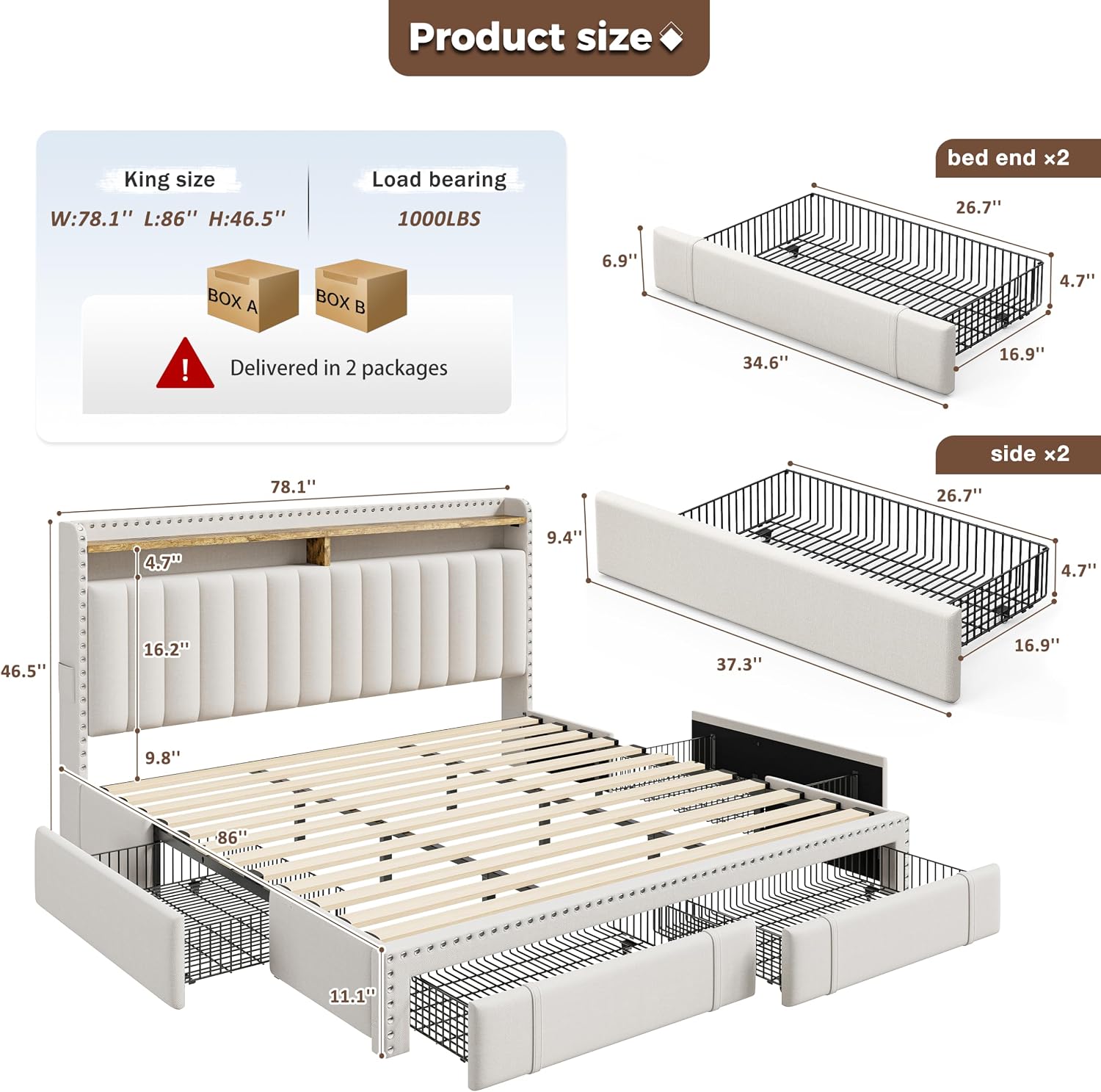 Cadre de lit King Size avec 4  - King Size Bed Frame With Storage Drawers avis et prix