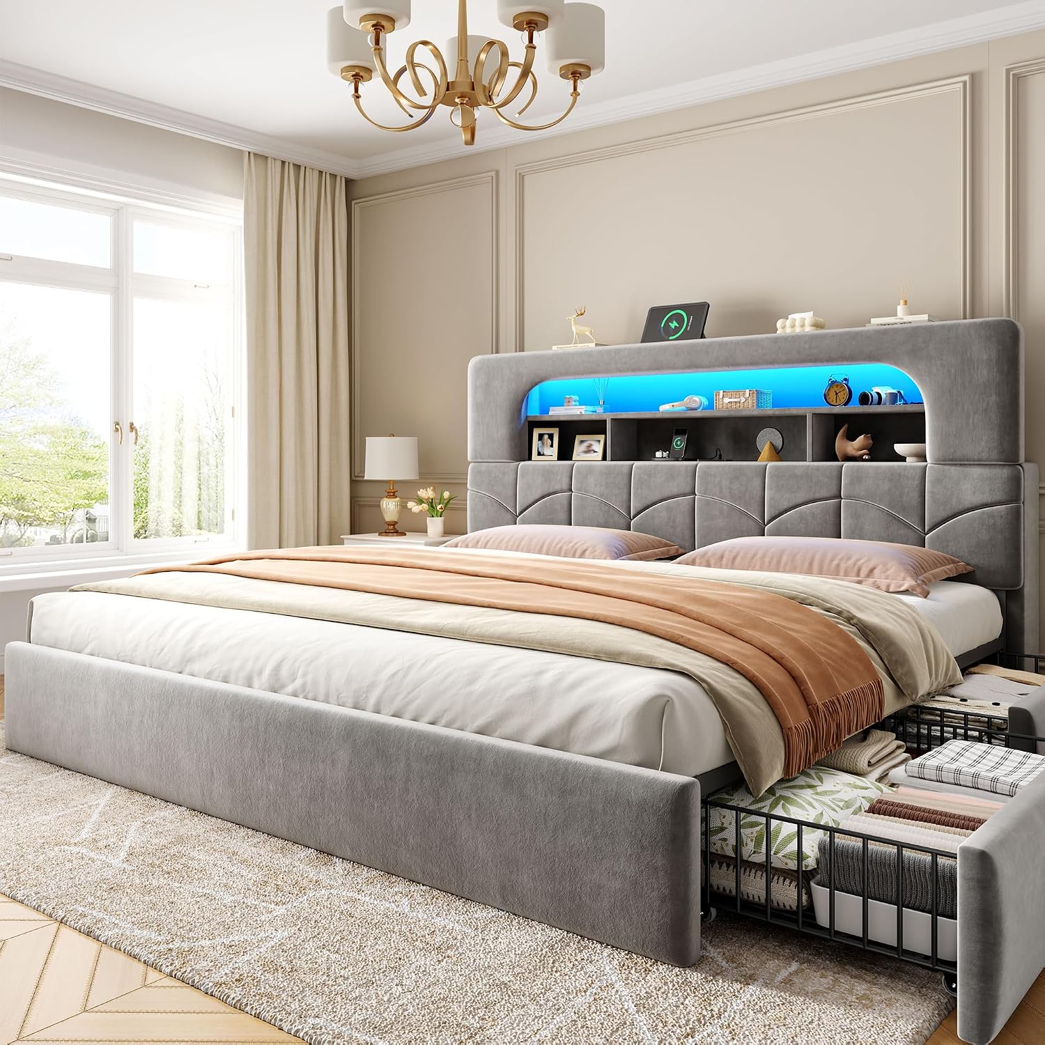 Cadre de lit King Size avec 4  - King Size Bed Frame With Storage Drawers avis et prix